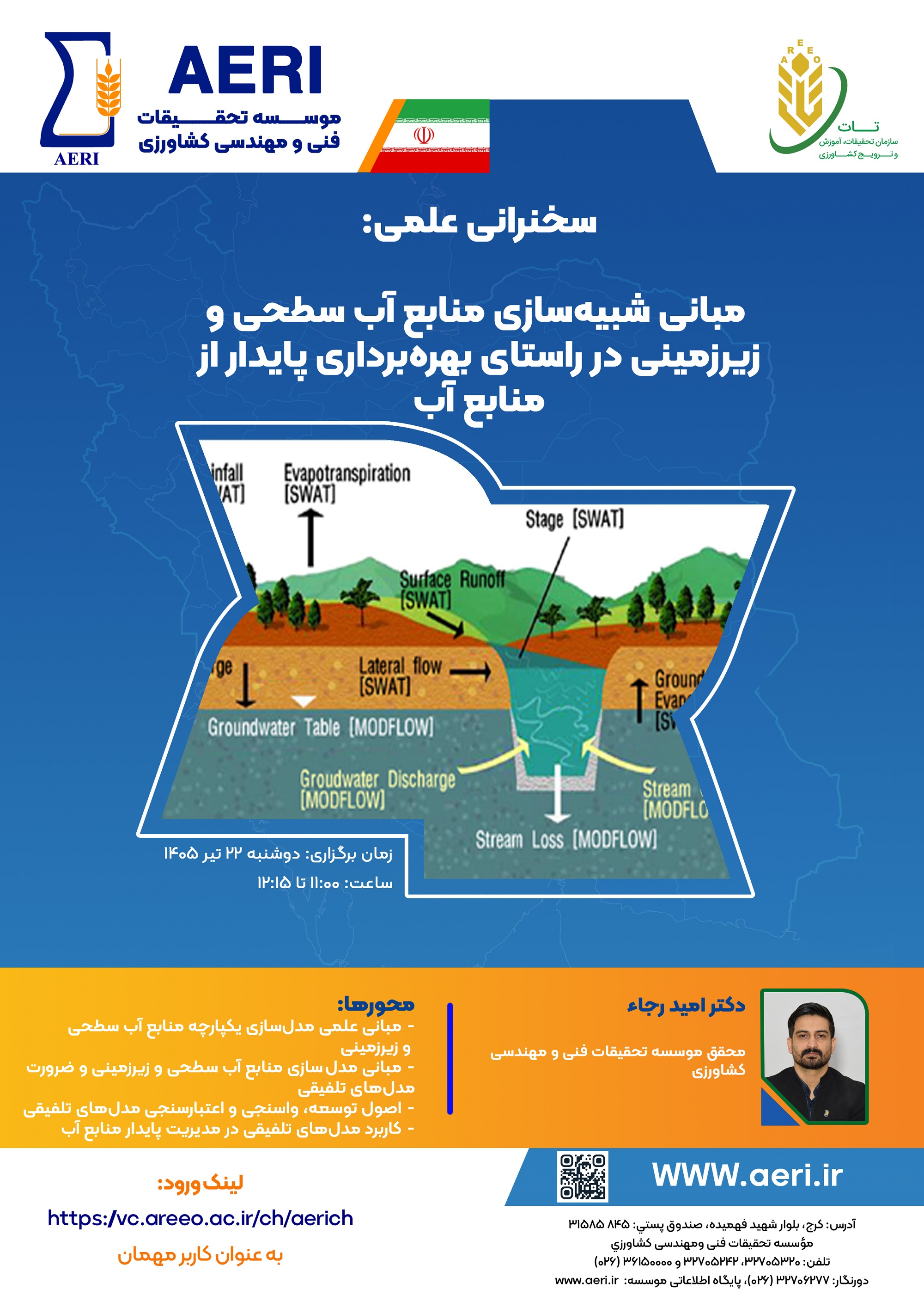 سخنرانی علمی: مبانی شبیه‌سازي منابع آب سطحی و زیرزمینی در راستاي بهره‌برداري پایدار از منابع آب